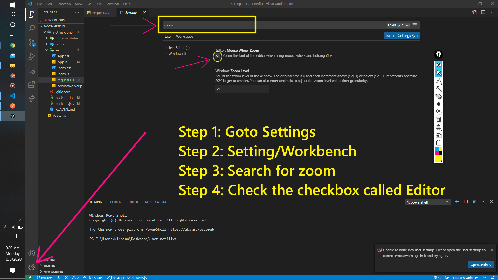 A step-by-step detailing of how to change the single page display scaling. The steps are outlined below.